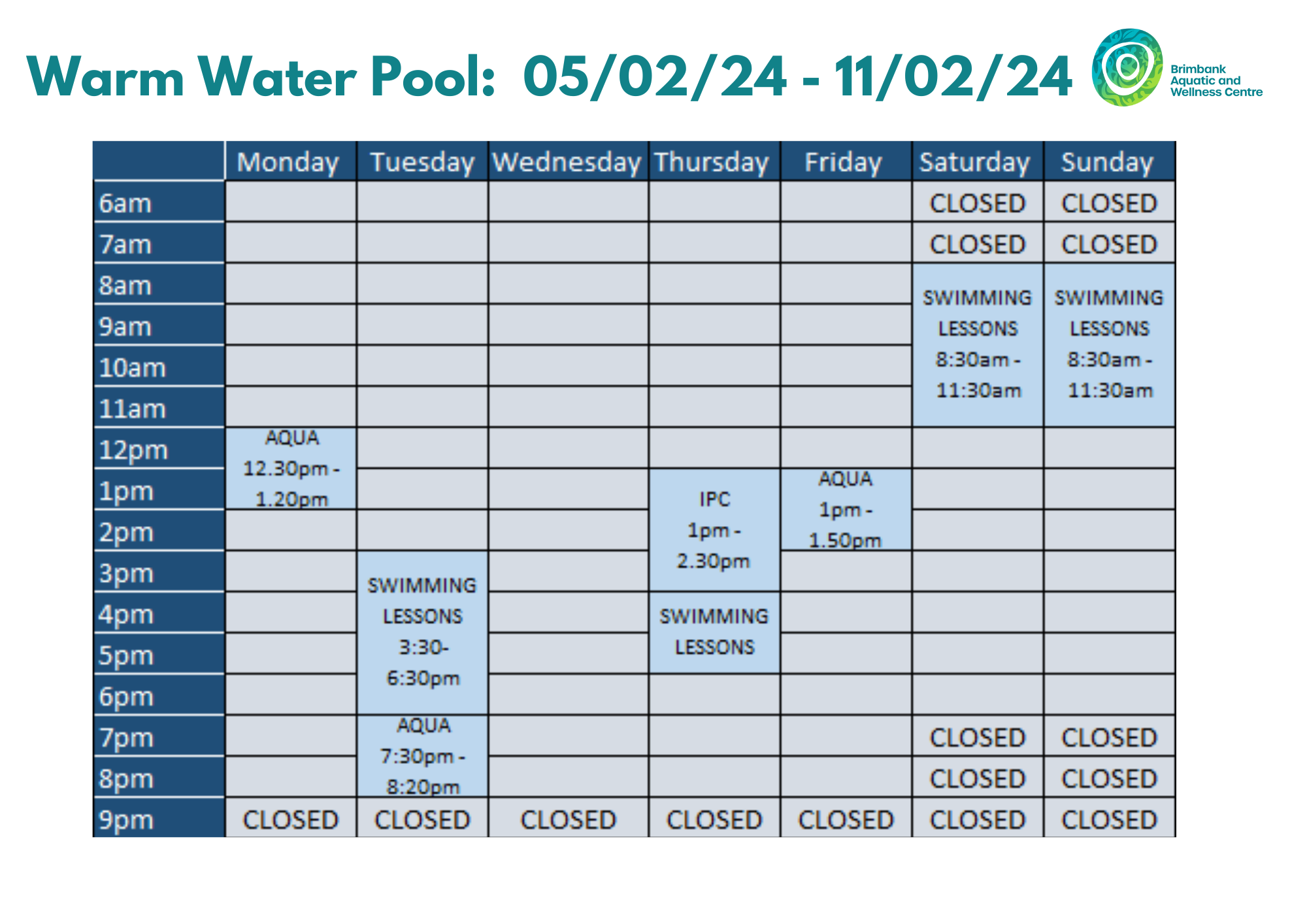 Lap Lane Availability Brimbank Aquatic and Wellness Centre